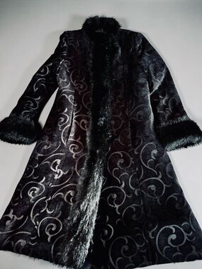 Y2K Faux Fur Trim Coat for Women Holiday Party Dress Jacket S